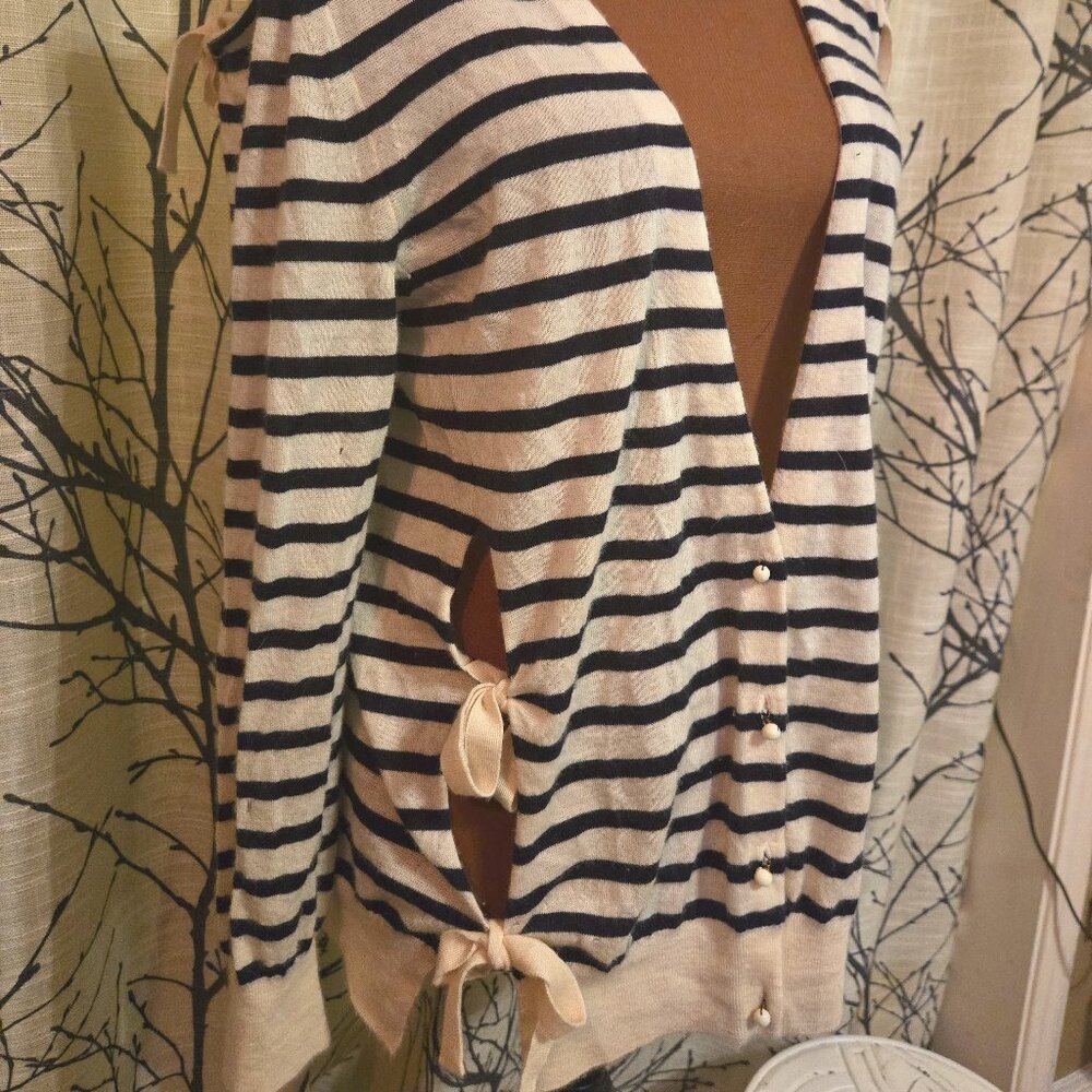 Vintage Leur Logette 100% cashmere tie striped cardigan
